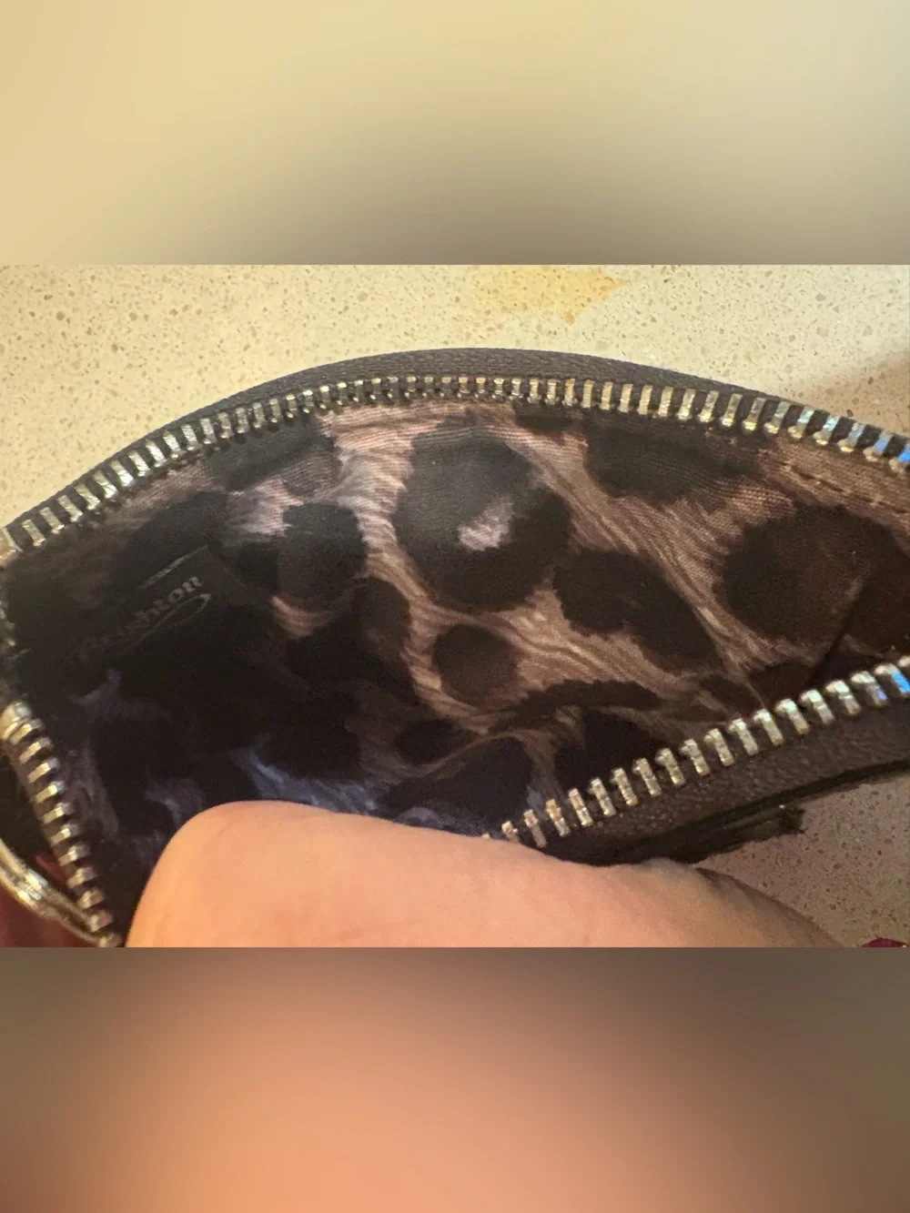 Brighton Black Patent Croc Keychain Cardholder Wallet Leopard Interior Jewels